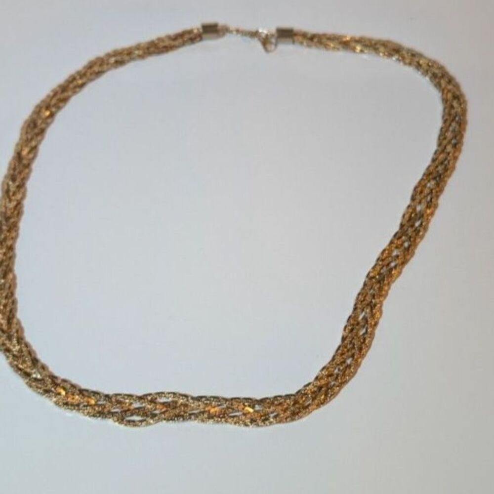 Vintage 23" Braided Gold Tone Necklace Barrel Clasp – Made in Korea